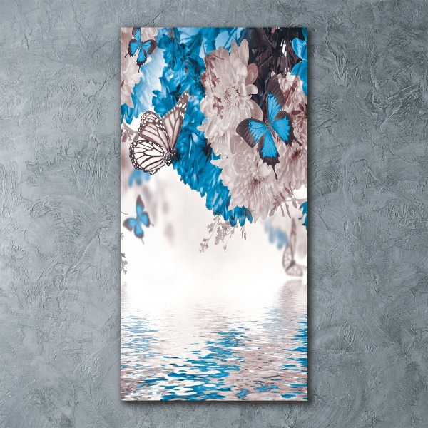 Cuadro decorativo en acrílico brillante vertical Flores y mariposas