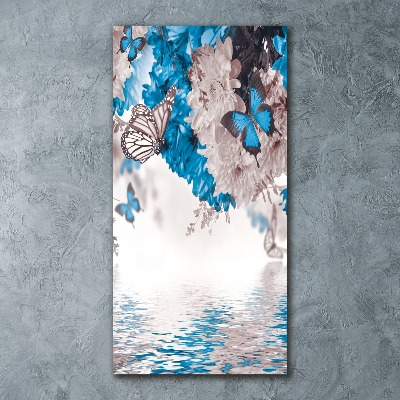 Cuadro decorativo en acrílico brillante vertical Flores y mariposas