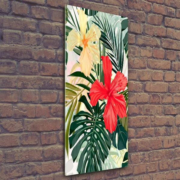Cuadro decorativo en acrílico brillante vertical flores hawaianas