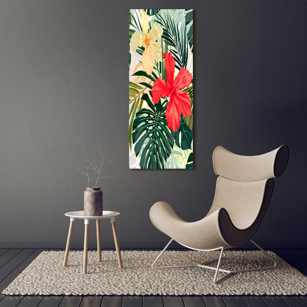 Cuadro decorativo en acrílico brillante vertical flores hawaianas