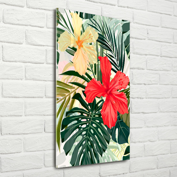 Cuadro decorativo en acrílico brillante vertical flores hawaianas