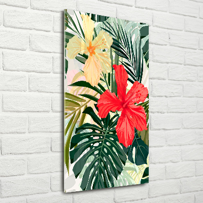 Cuadro decorativo en acrílico brillante vertical flores hawaianas