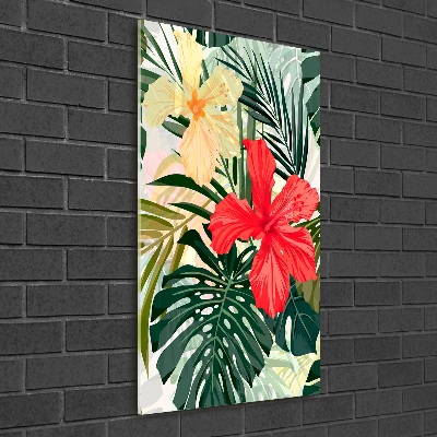 Cuadro decorativo en acrílico brillante vertical flores hawaianas