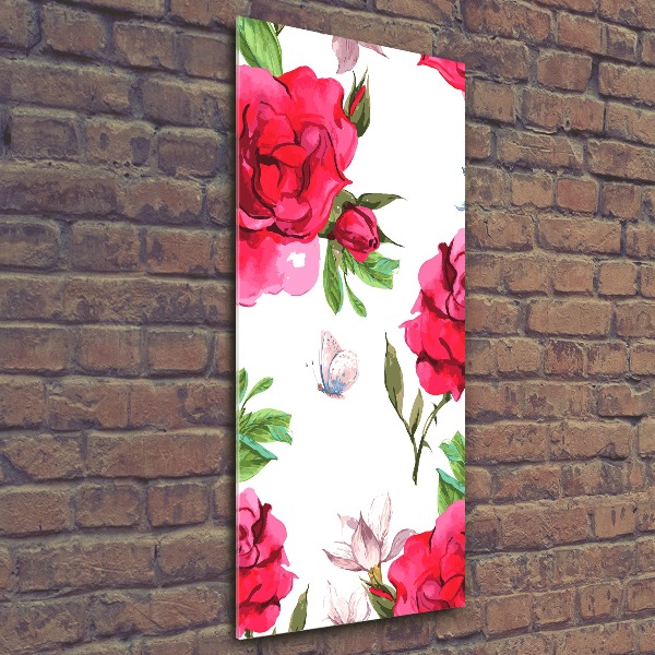Cuadro de metacrilato moderno efecto cristal vertical rosas rojas