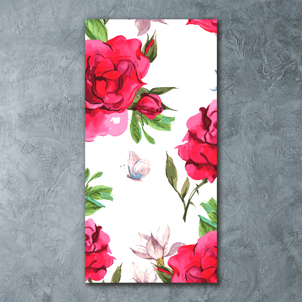 Cuadro de metacrilato moderno efecto cristal vertical rosas rojas