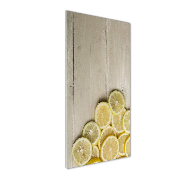 Cuadro de metacrilato moderno efecto cristal vertical Limones en madera