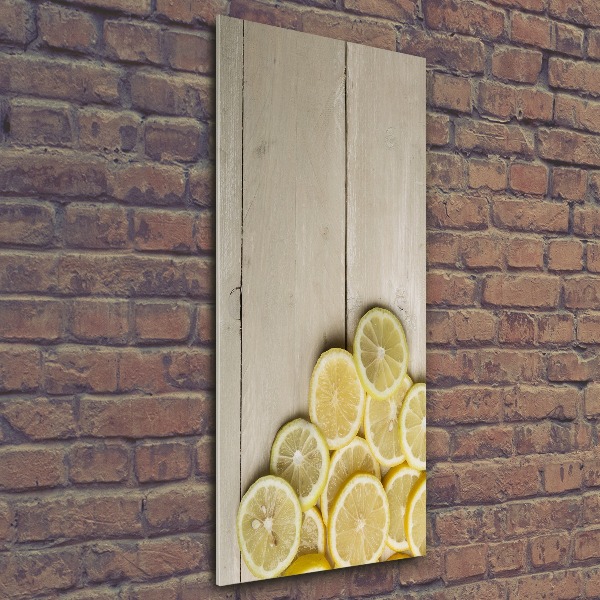 Cuadro de metacrilato moderno efecto cristal vertical Limones en madera