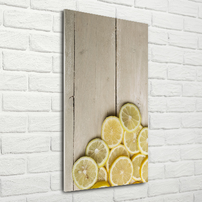 Cuadro de metacrilato moderno efecto cristal vertical Limones en madera