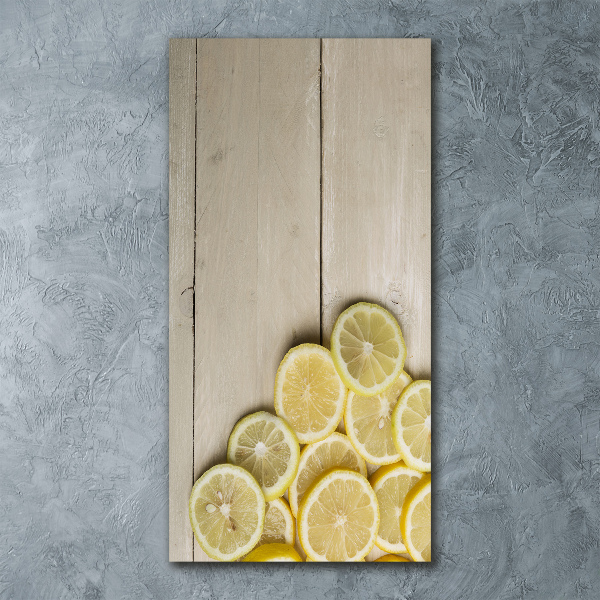 Cuadro de metacrilato moderno efecto cristal vertical Limones en madera