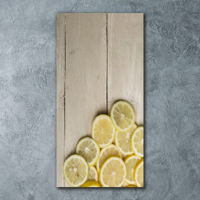 Cuadro de metacrilato moderno efecto cristal vertical Limones en madera