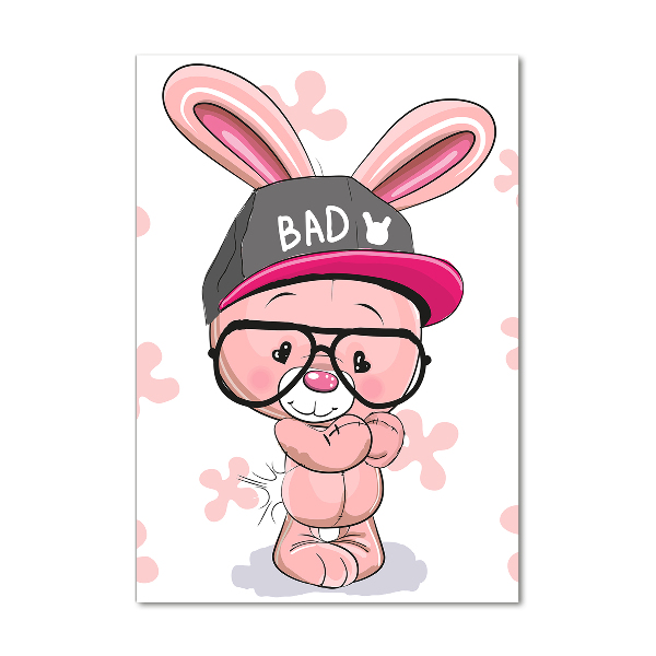 Cuadro decorativo en acrílico brillante vertical Conejo con sombrero