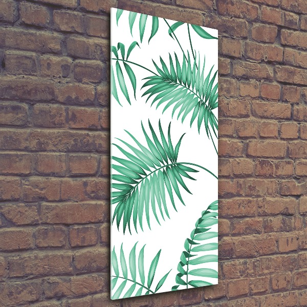 Cuadro decorativo en acrílico brillante vertical hojas tropicales
