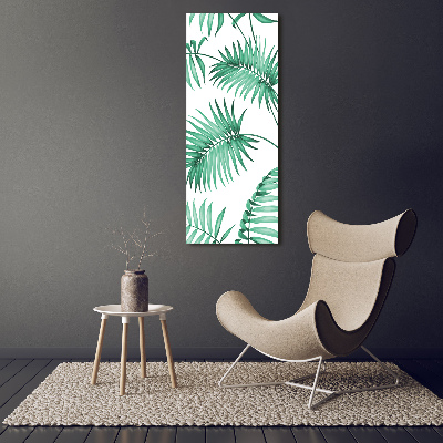 Cuadro decorativo en acrílico brillante vertical hojas tropicales