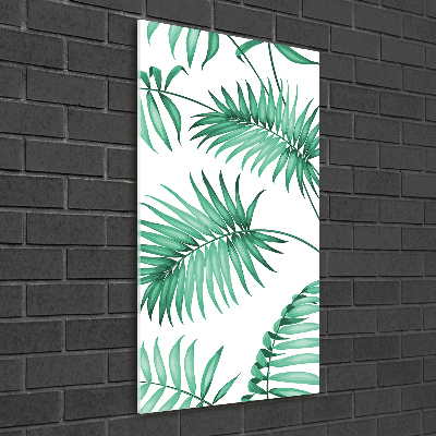 Cuadro decorativo en acrílico brillante vertical hojas tropicales