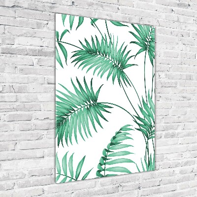Cuadro decorativo en acrílico brillante vertical hojas tropicales