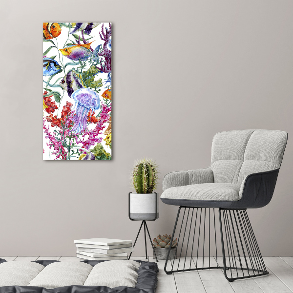 Cuadro de metacrilato moderno efecto cristal vertical Mundo submarino