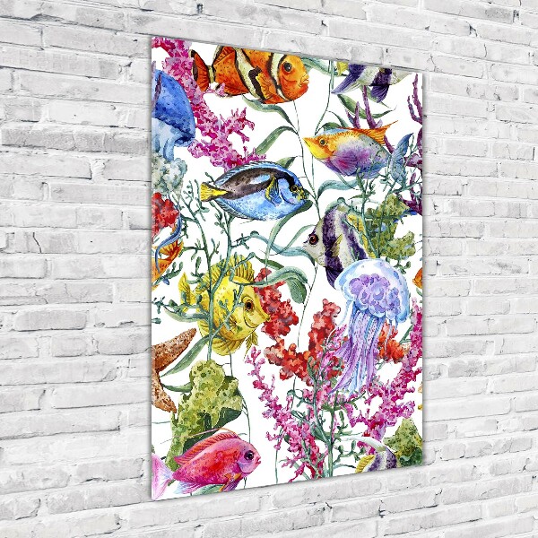 Cuadro de metacrilato moderno efecto cristal vertical Mundo submarino