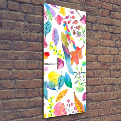 Cuadro decorativo en acrílico brillante vertical Hojas y hongos