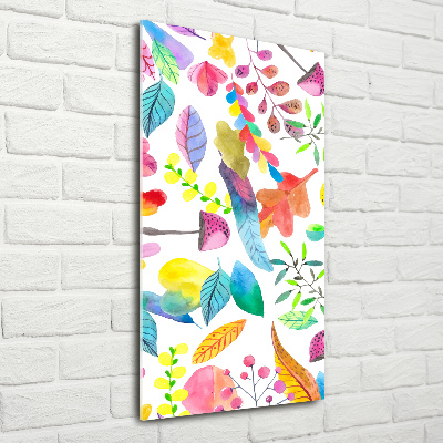 Cuadro decorativo en acrílico brillante vertical Hojas y hongos