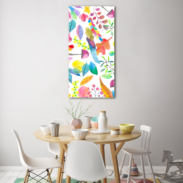 Cuadro decorativo en acrílico brillante vertical Hojas y hongos