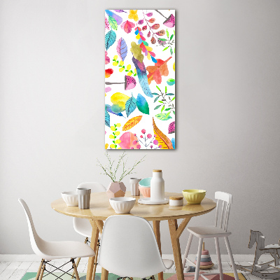 Cuadro decorativo en acrílico brillante vertical Hojas y hongos