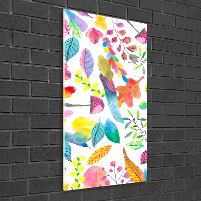 Cuadro decorativo en acrílico brillante vertical Hojas y hongos