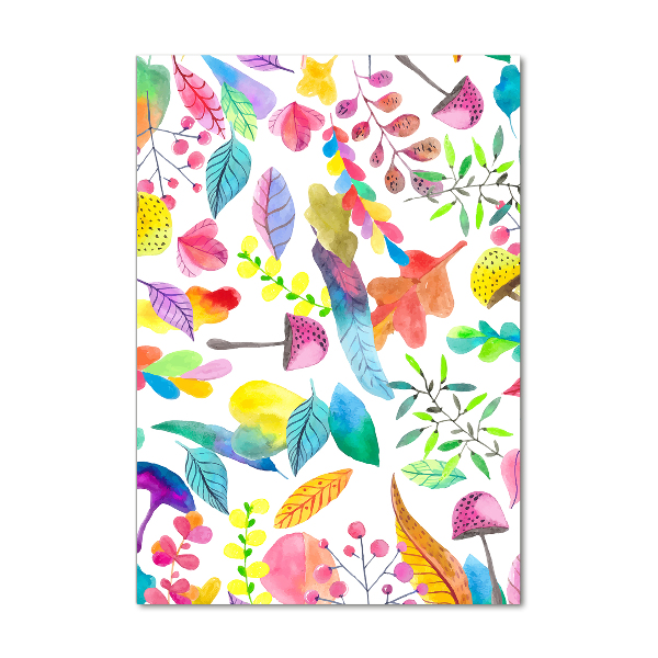 Cuadro decorativo en acrílico brillante vertical Hojas y hongos