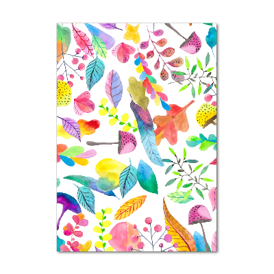 Cuadro decorativo en acrílico brillante vertical Hojas y hongos