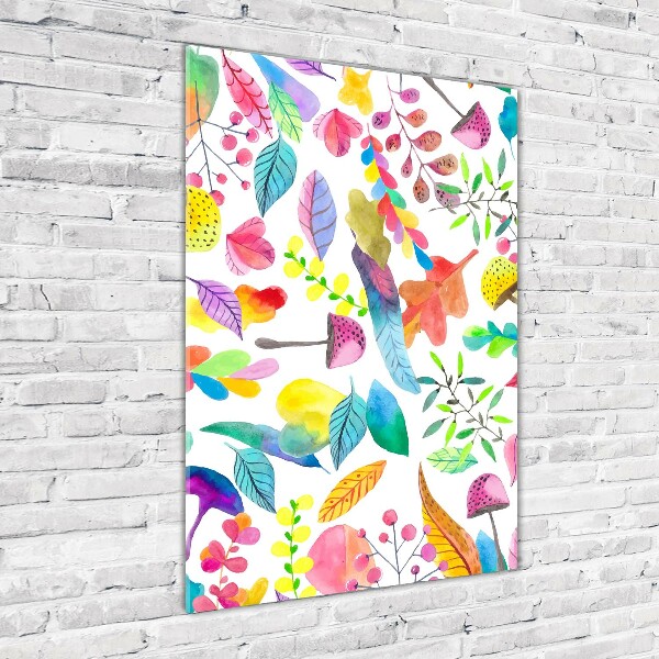 Cuadro decorativo en acrílico brillante vertical Hojas y hongos