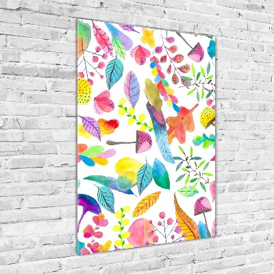 Cuadro decorativo en acrílico brillante vertical Hojas y hongos