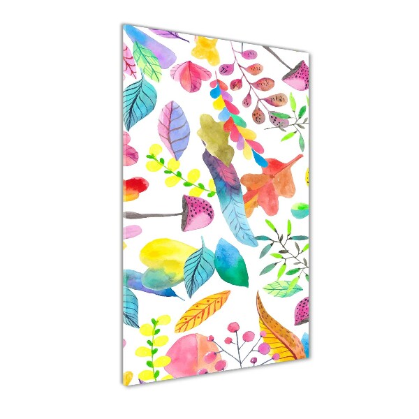 Cuadro decorativo en acrílico brillante vertical Hojas y hongos