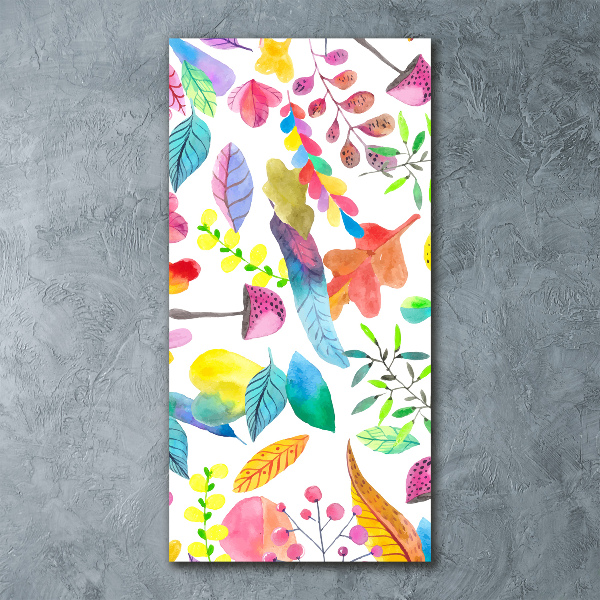 Cuadro decorativo en acrílico brillante vertical Hojas y hongos