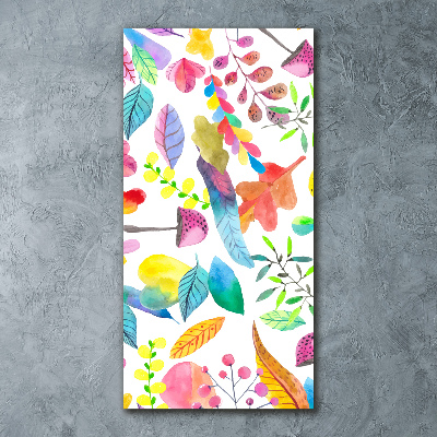 Cuadro decorativo en acrílico brillante vertical Hojas y hongos