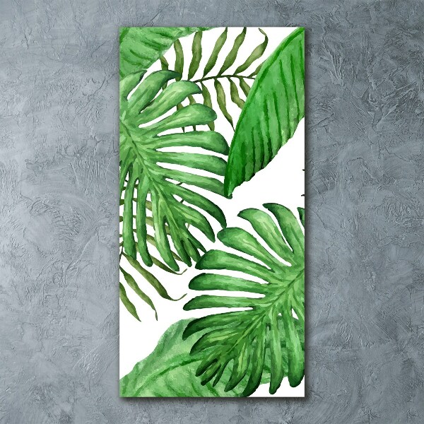 Cuadro de metacrilato moderno efecto cristal vertical hojas tropicales
