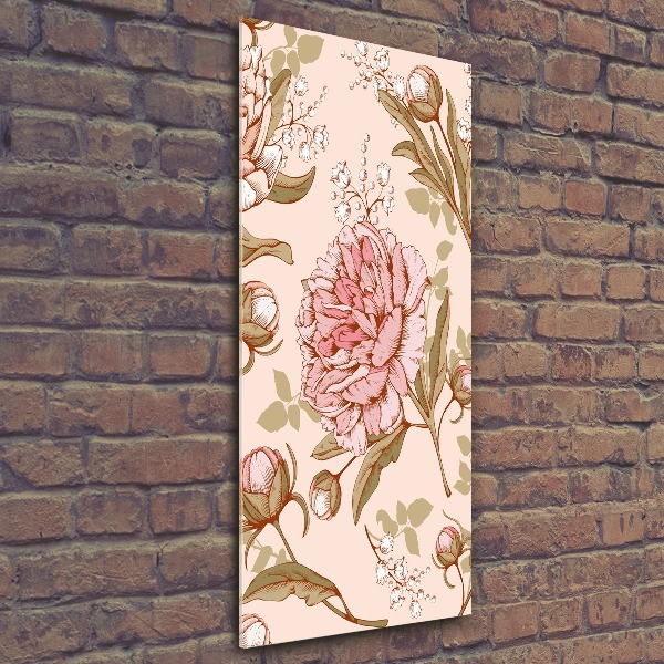 Cuadro decorativo en acrílico brillante vertical Peonías