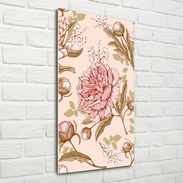 Cuadro decorativo en acrílico brillante vertical Peonías