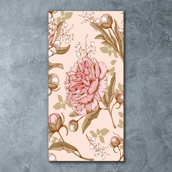 Cuadro decorativo en acrílico brillante vertical Peonías