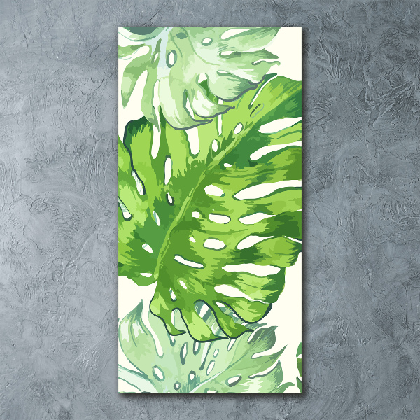 Cuadro de metacrilato moderno efecto cristal vertical hojas tropicales