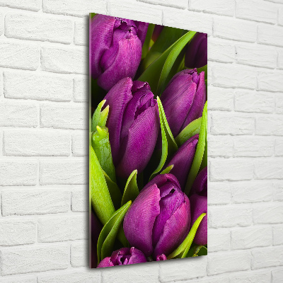 Cuadro decorativo en acrílico brillante vertical tulipanes morados