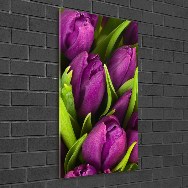 Cuadro decorativo en acrílico brillante vertical tulipanes morados