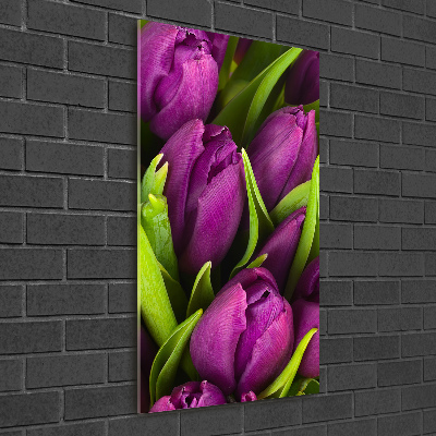 Cuadro decorativo en acrílico brillante vertical tulipanes morados