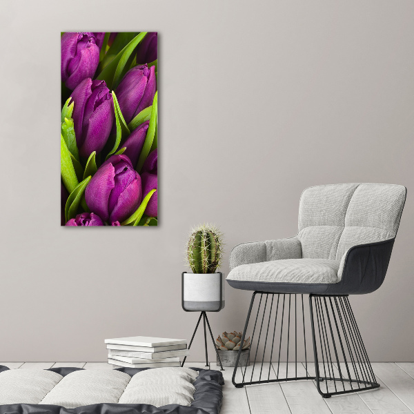 Cuadro decorativo en acrílico brillante vertical tulipanes morados