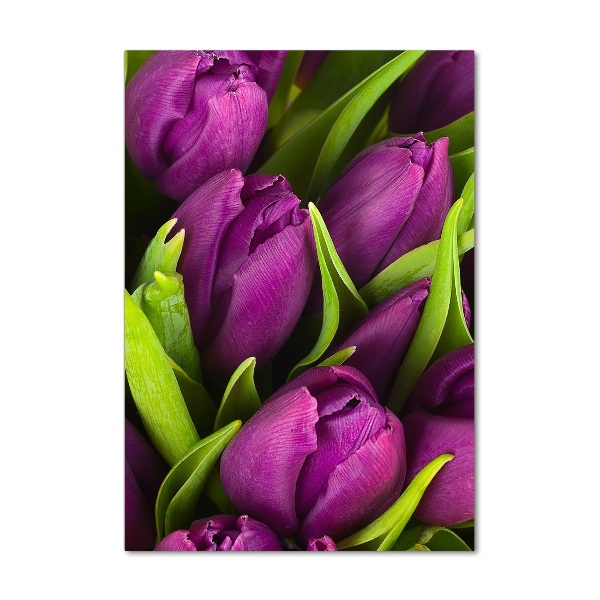 Cuadro decorativo en acrílico brillante vertical tulipanes morados