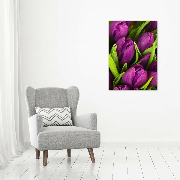 Cuadro decorativo en acrílico brillante vertical tulipanes morados