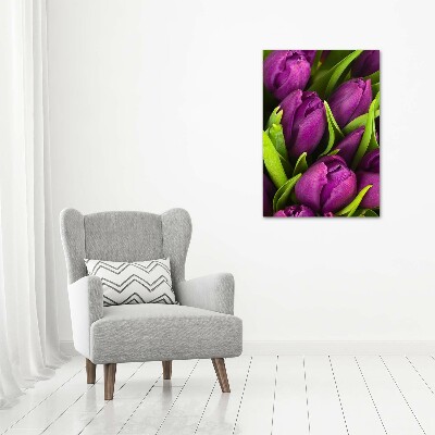 Cuadro decorativo en acrílico brillante vertical tulipanes morados