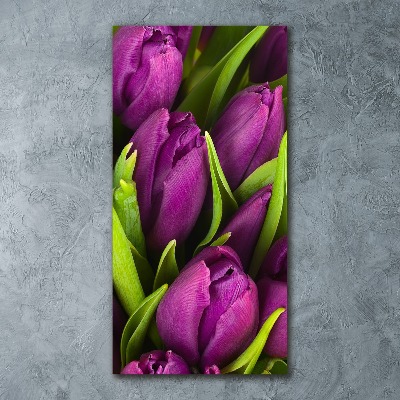 Cuadro decorativo en acrílico brillante vertical tulipanes morados
