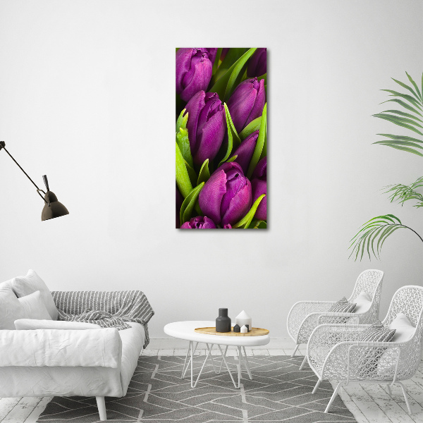 Cuadro decorativo en acrílico brillante vertical tulipanes morados
