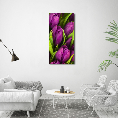 Cuadro decorativo en acrílico brillante vertical tulipanes morados