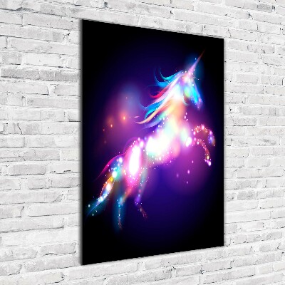 Cuadro de metacrilato moderno efecto cristal vertical Unicornio mágico