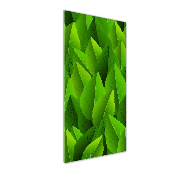 Cuadro decorativo en acrílico brillante vertical hojas verdes